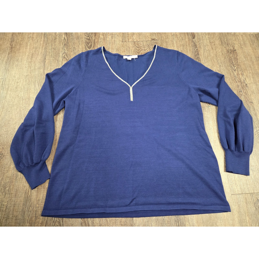 Chico's Solid Navy Blue Thin Sweater Blouse Shirt Size 2 Large